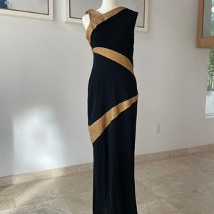 Bergdorf Goodman Westcott Black Gold long Evening Gown